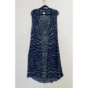 Chicos Cardigan Sweater Womens Large Sleeveless Open Knit Metallic Duster Boho